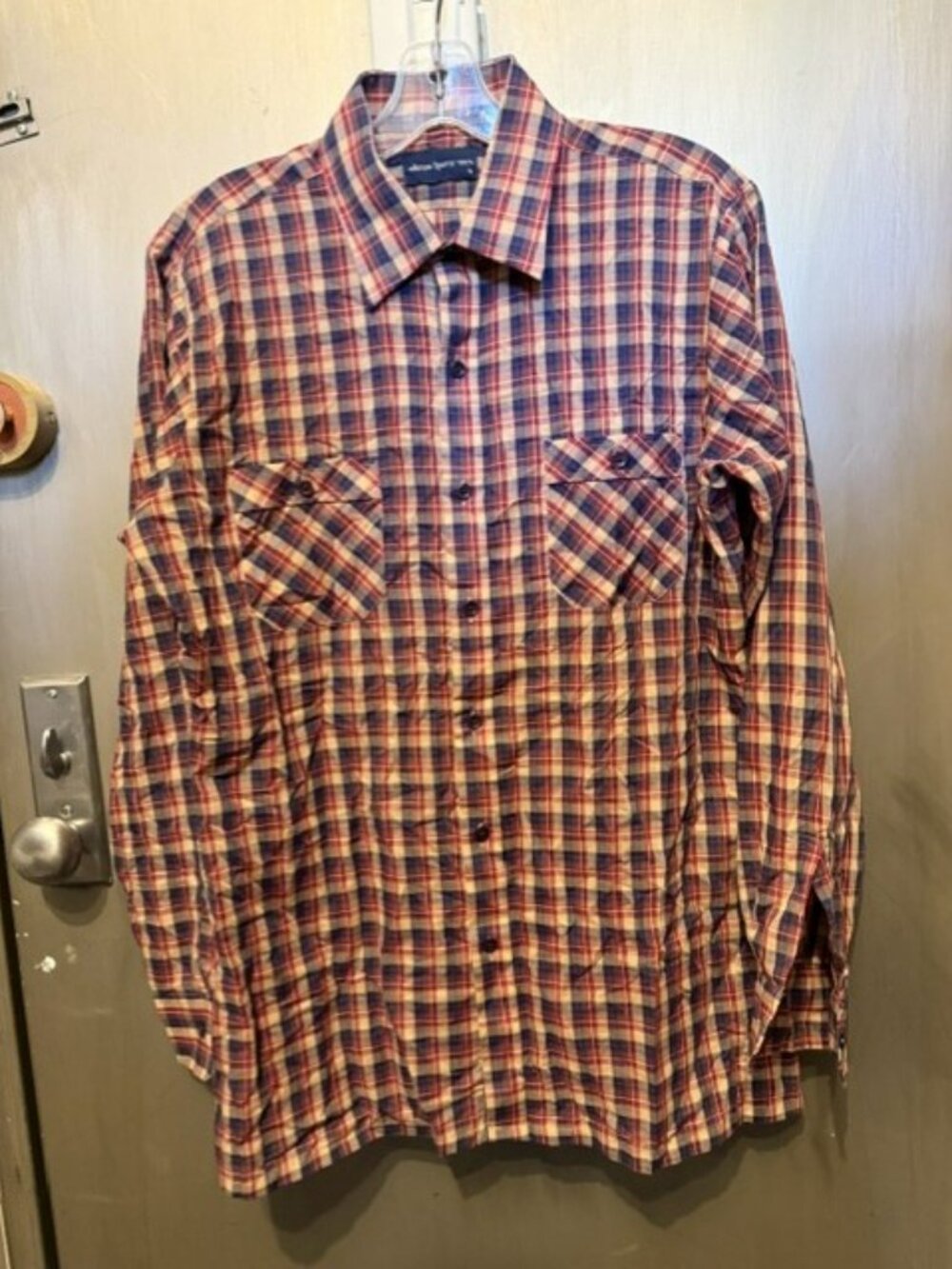 Vintage Plaid Navy & Tan & Rust Color Button front shirt